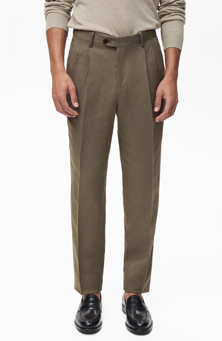 MANGO Slim Fit Pleat Linen Blend Dress Pants, Main, color, Mink Grey