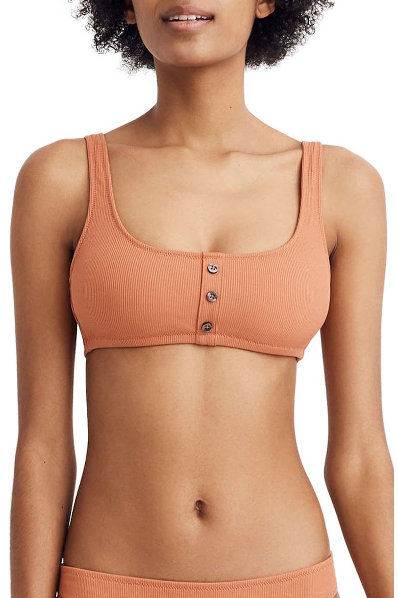 Second Wave Ribbed Henley Bikini Top, Main, color, DARK TOBACCO