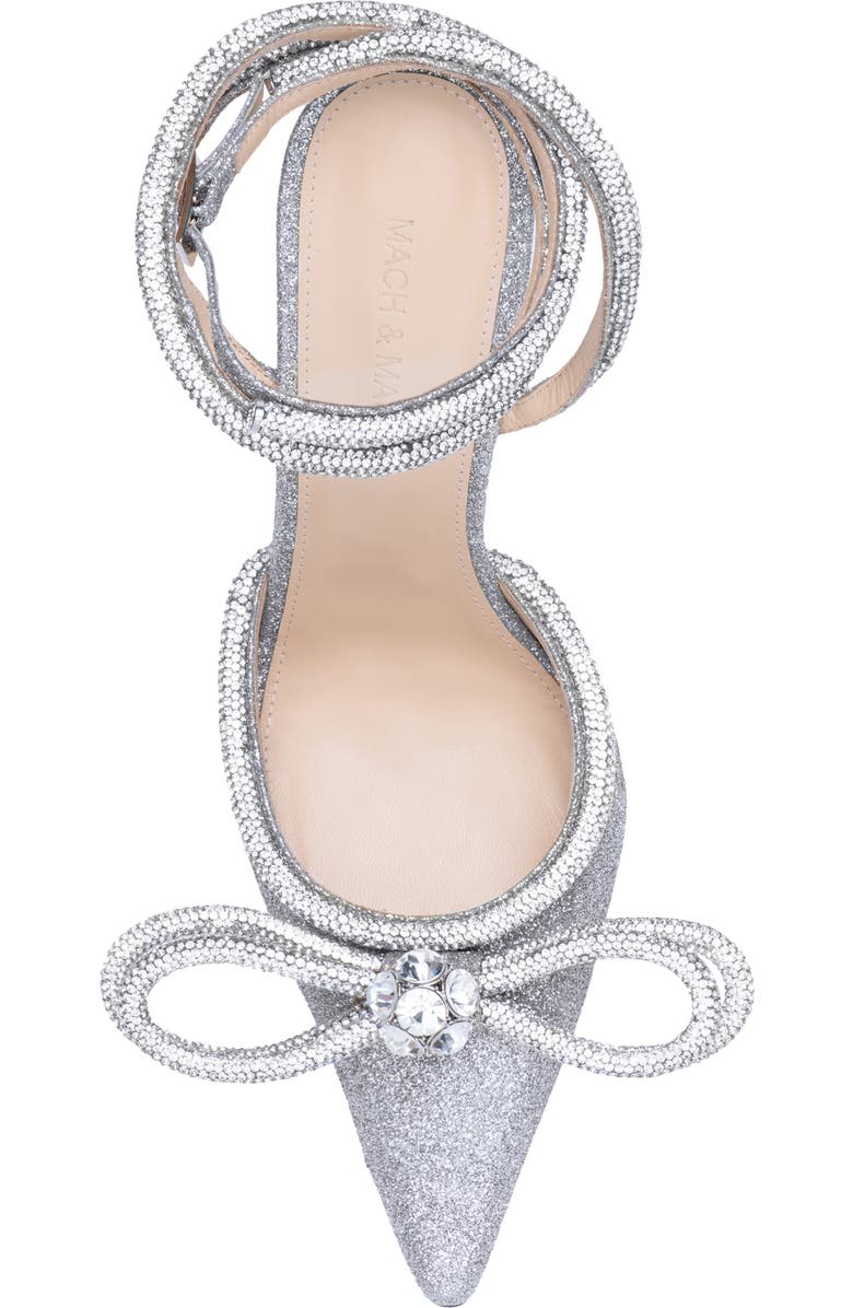 Mach & Mach Glitter Double Crystal Bow Pointed Toe Pump, Alternate, color, Silver