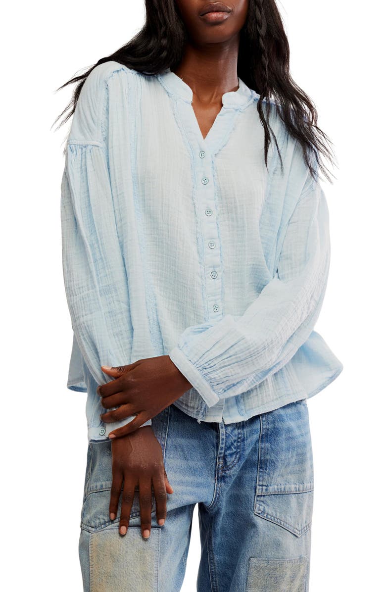 Free People Valley Cotton Doublecloth Button-Up Shirt, Main, color, Ice Water