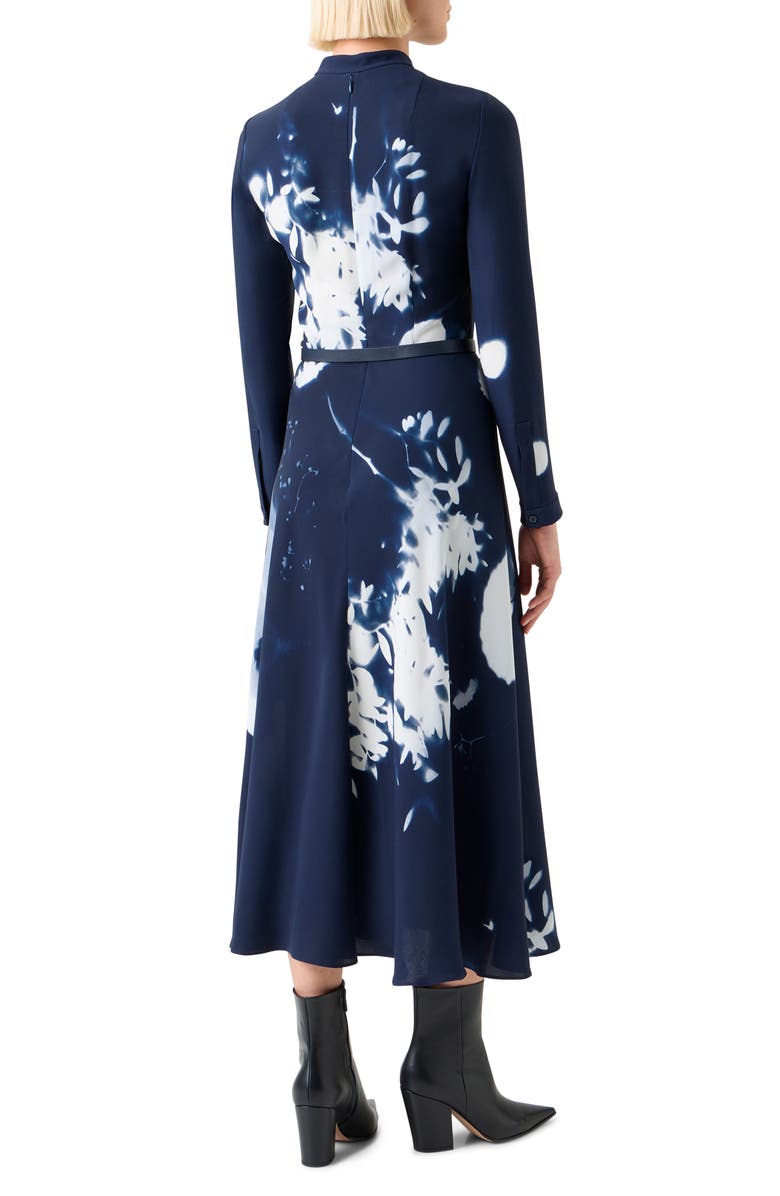 Akris Cyanotype Print Long Sleeve Silk & Wool Shirtdress, Alternate, color, Navy-Ecru