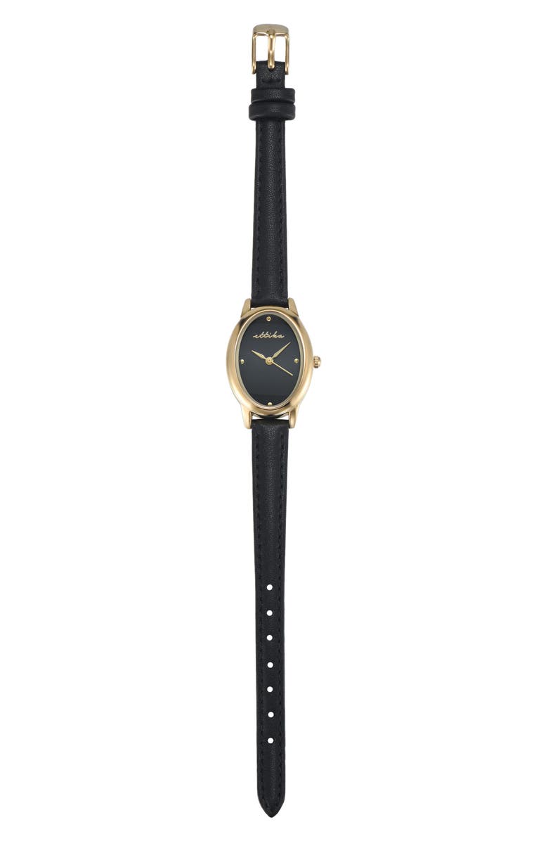 Ettika Oval Leather Strap Watch, Alternate, color, Black