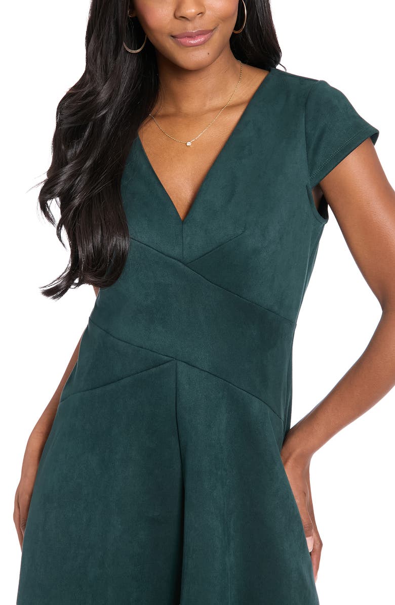 London Times Wrap Bodice Fit & Flare Dress, Alternate, color, Pine