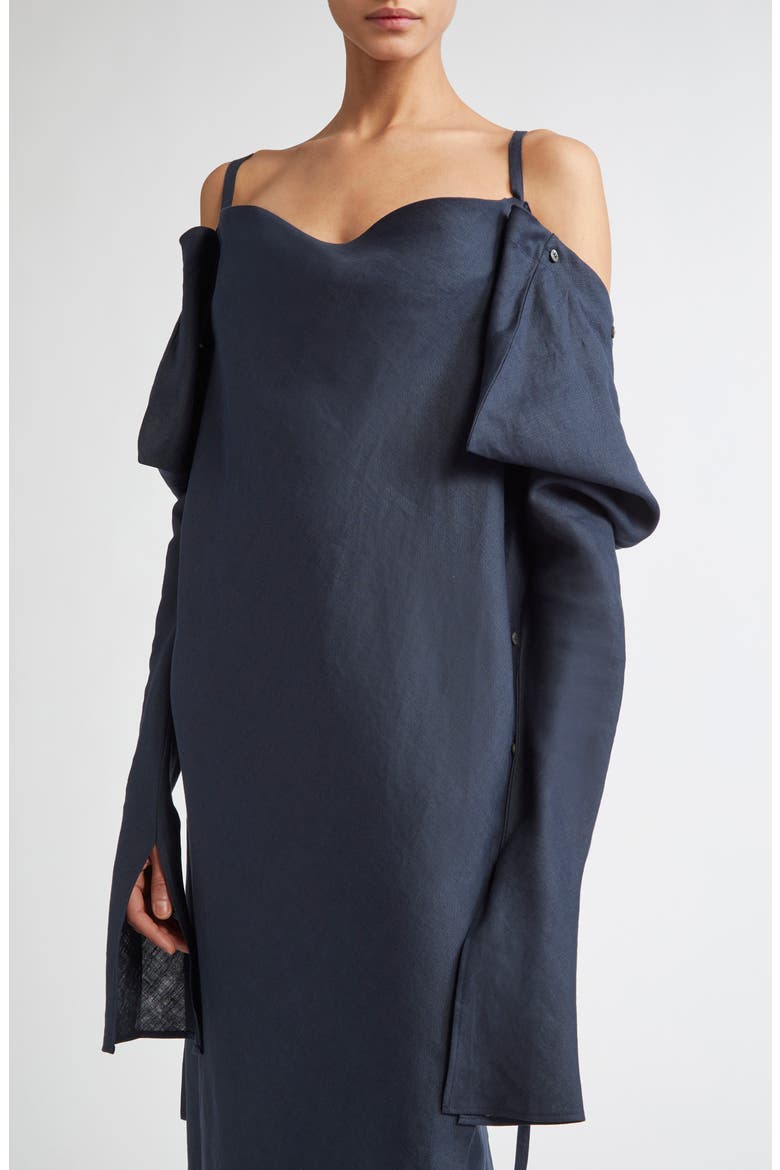 Origami 1 Convertible Long Sleeve Linen Dress, Alternate, color, NAVY