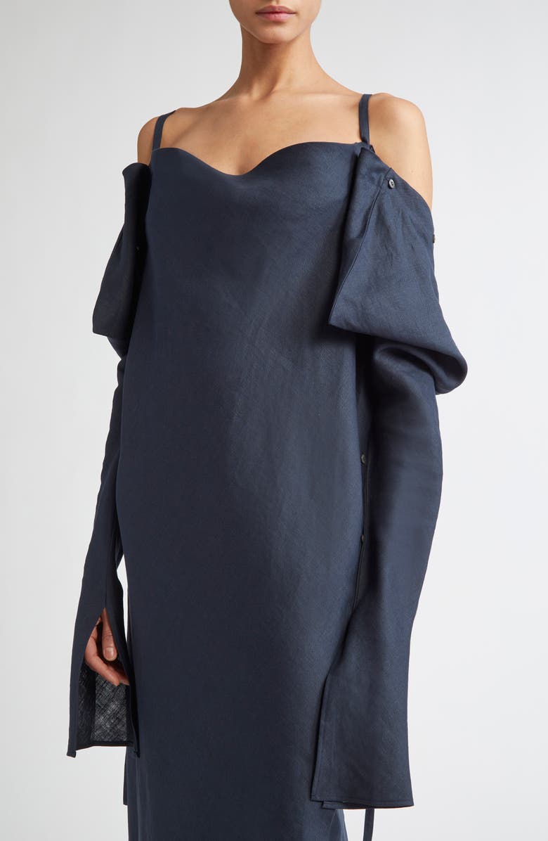 SETCHU Origami 1 Convertible Long Sleeve Linen Dress, Alternate, color, Navy