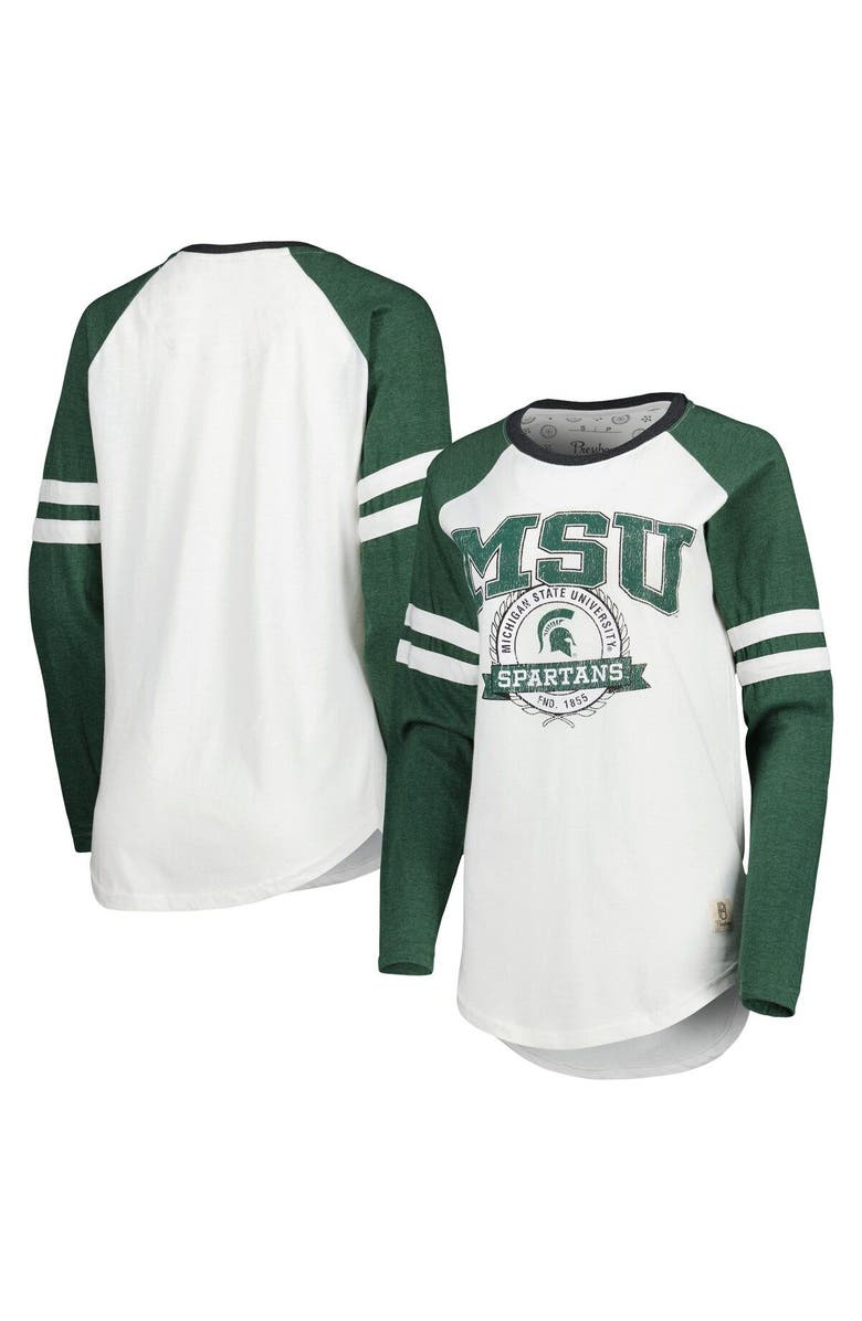 PRESSBOX Women's Pressbox White/Green Michigan State Spartans Brooking Sleeve Stripe Raglan Long Sleeve T-Shirt, Main, color, White