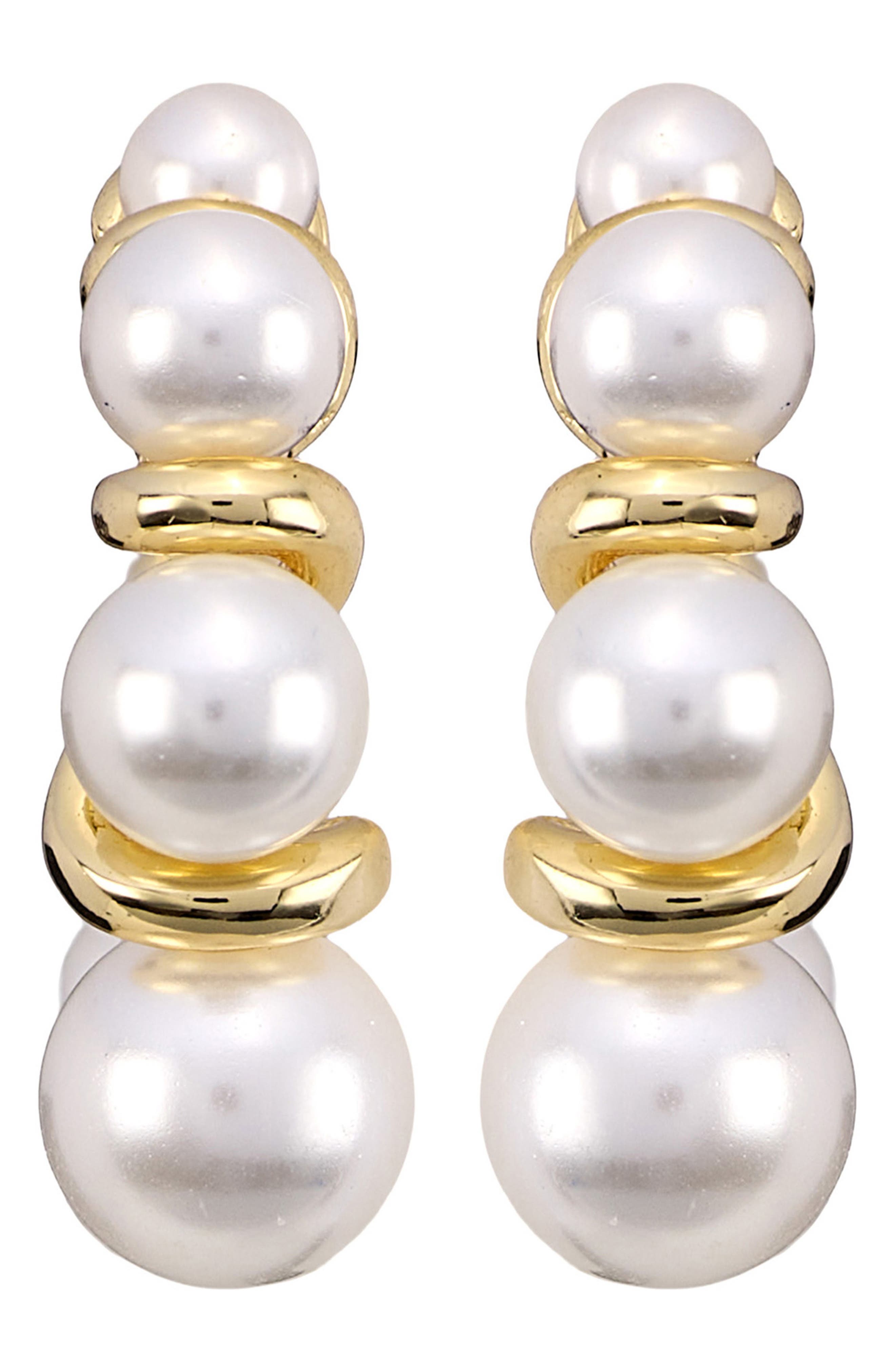 Simulated Pearl Hoop Earrings