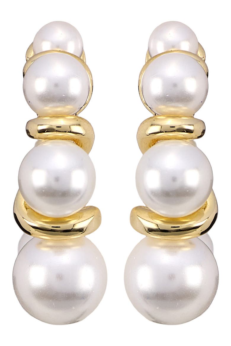 Simulated Pearl Hoop Earrings, Main, color, GOLD