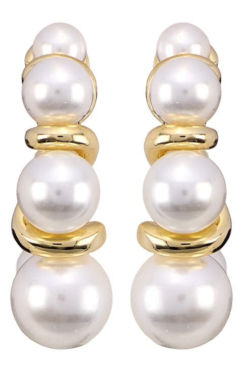 Simulated Pearl Hoop Earrings