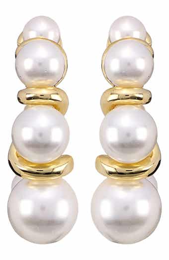Simulated Pearl Hoop Earrings