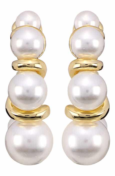 Simulated Pearl Hoop Earrings
