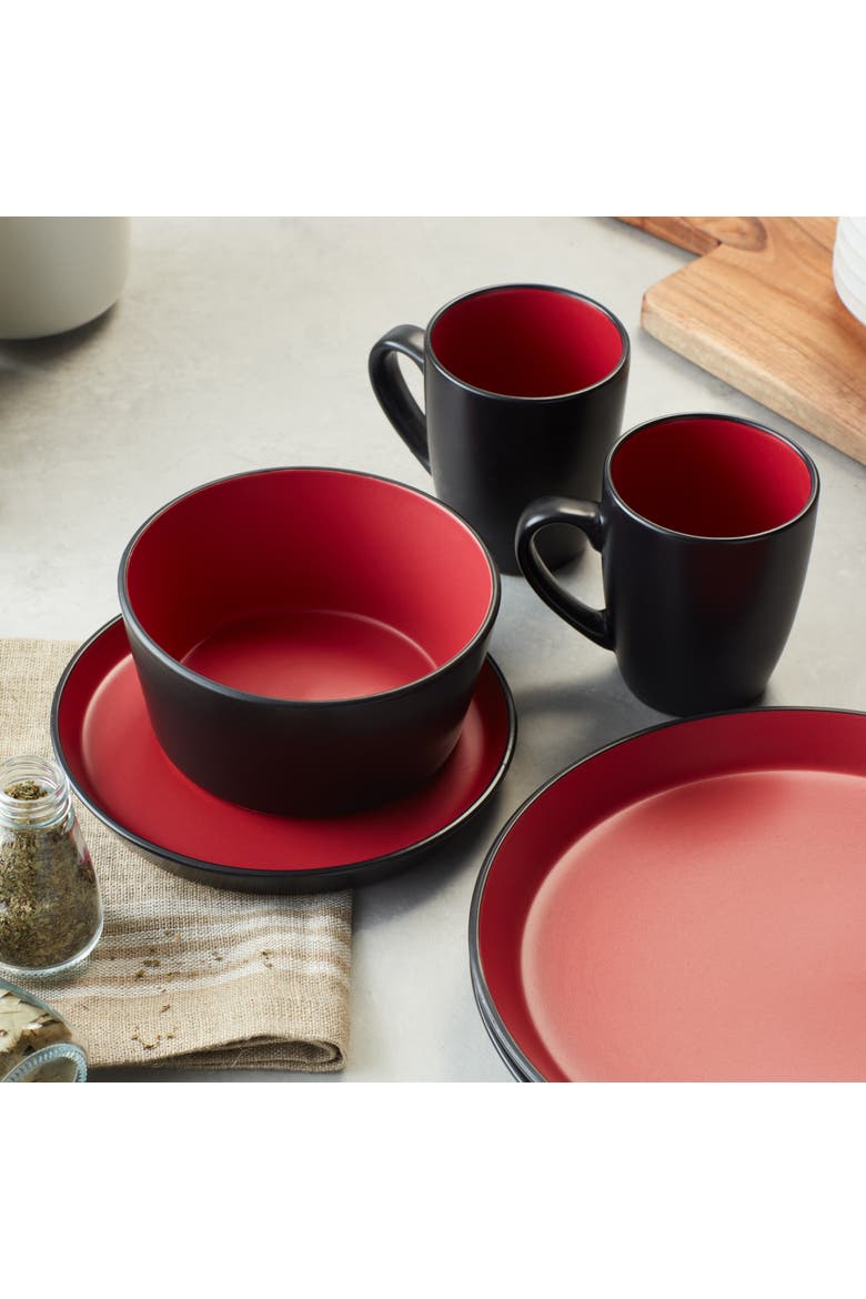Albie Stoneware 16-Piece Dinnerware Set, Main, color, Red and Black