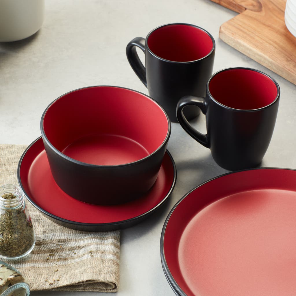 Stone Lain Albie Stoneware 16-piece Dinnerware Set In Red And Black