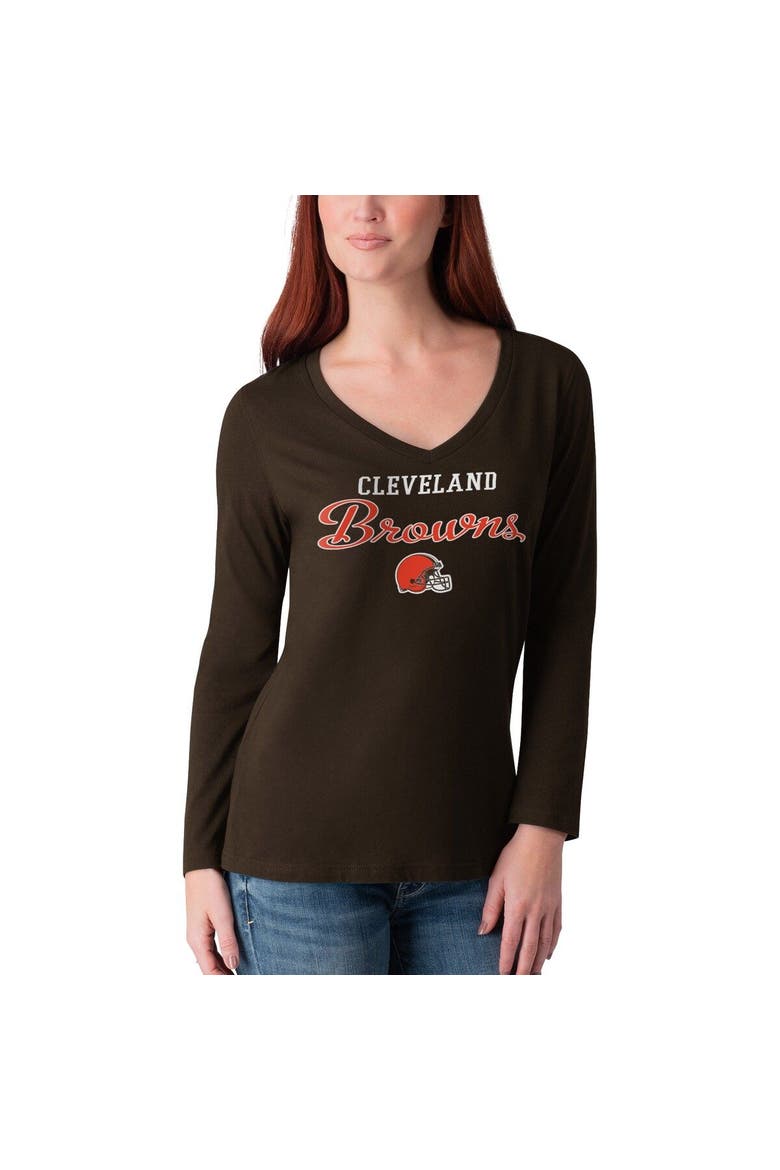 Women's G-III 4Her by Carl Banks Brown Cleveland Browns Post Season Long Sleeve V-Neck T-Shirt, Main, color, Brown