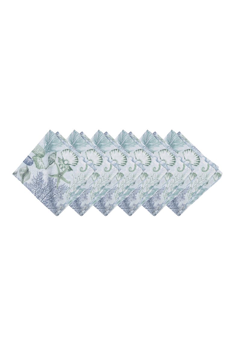 Shoreline Waters Cotton Napkins Set of 6 - Nautical Seahorse & Coral, Main, color, Green