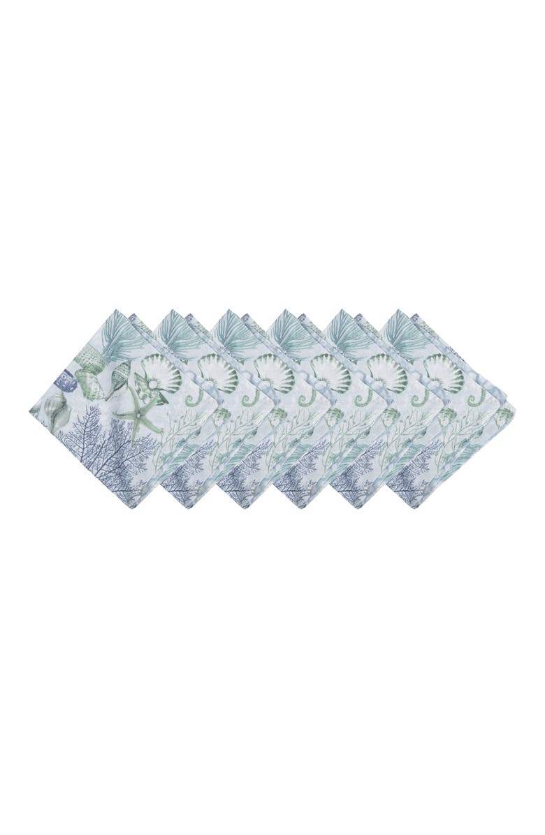 C&F Home Shoreline Waters Cotton Napkins Set of 6 - Nautical Seahorse & Coral, Main, color, Green