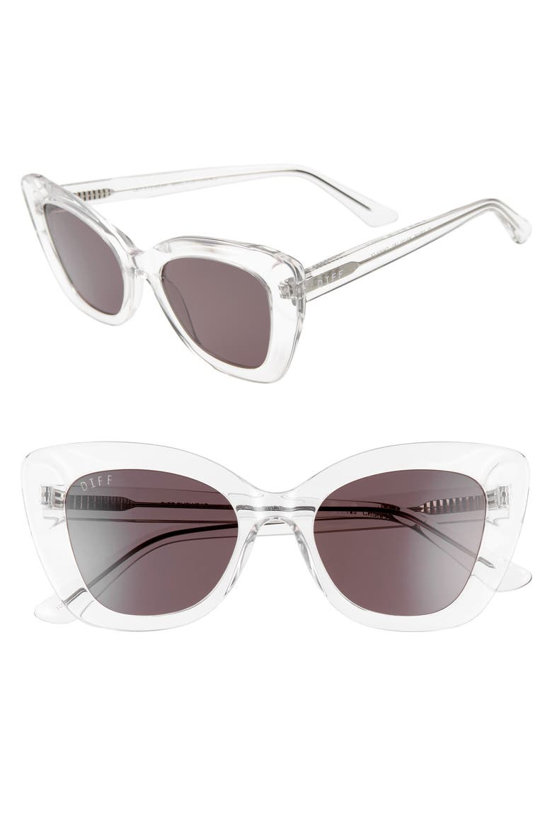 Raven 52mm Cat Eye Sunglasses, Main, color, CLEAR/ GREY