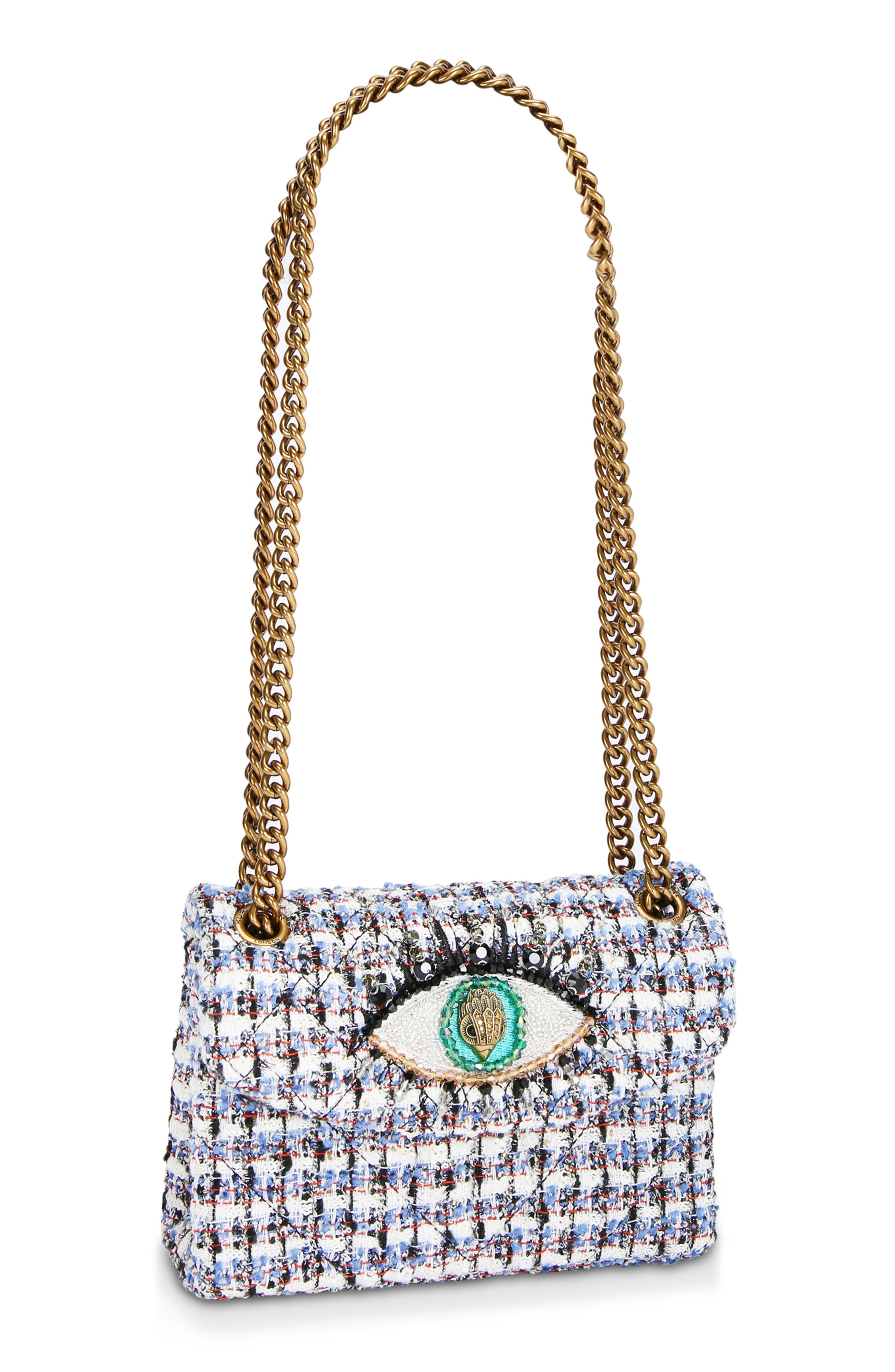 Kurt Geiger London Mini Kensington Eye Tweed Shoulder Bag, Alternate, color, White/Navy