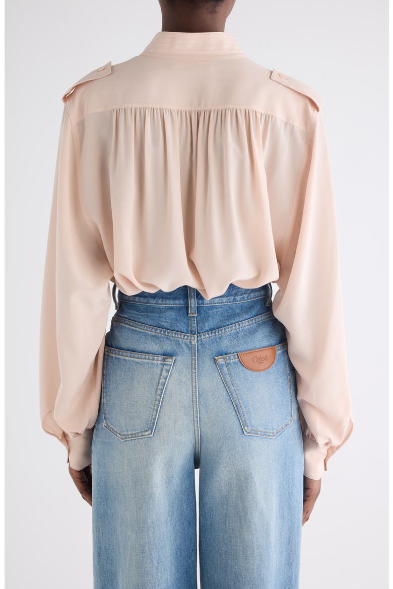 Gathered Silk Crêpe de Chine Shirt, Alternate, color, DELICATE PINK