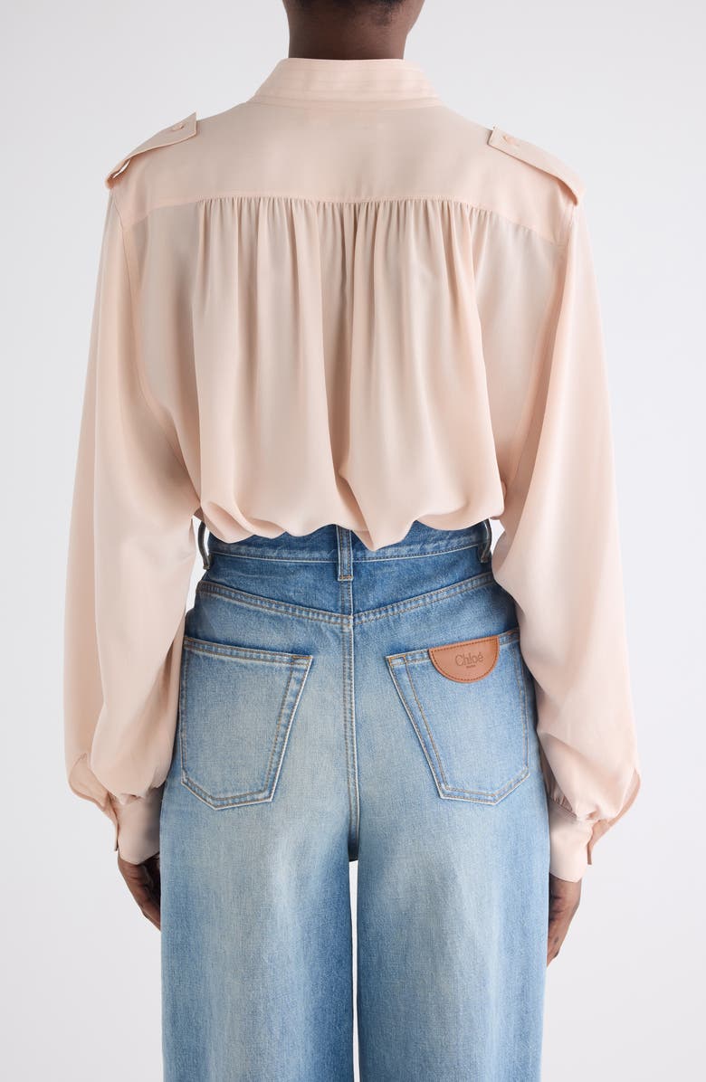 Chloé Gathered Silk Crêpe de Chine Shirt, Alternate, color, Delicate Pink