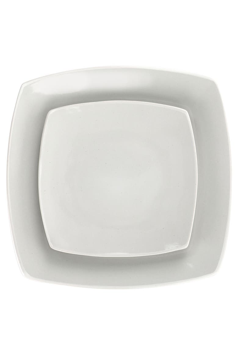 Bright Shell 16 Piece Square Stoneware Dinnerware Set, Alternate, color, White