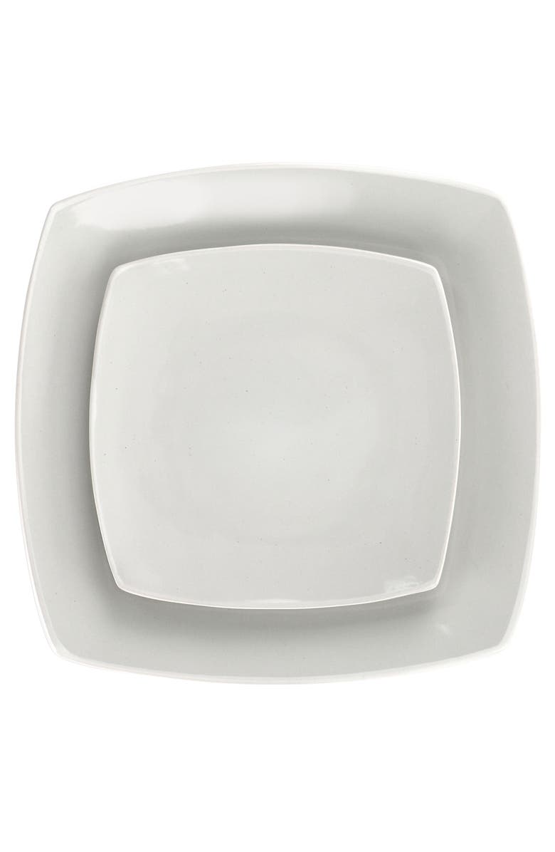 Soho Lounge Bright Shell 16 Piece Square Stoneware Dinnerware Set, Alternate, color, White