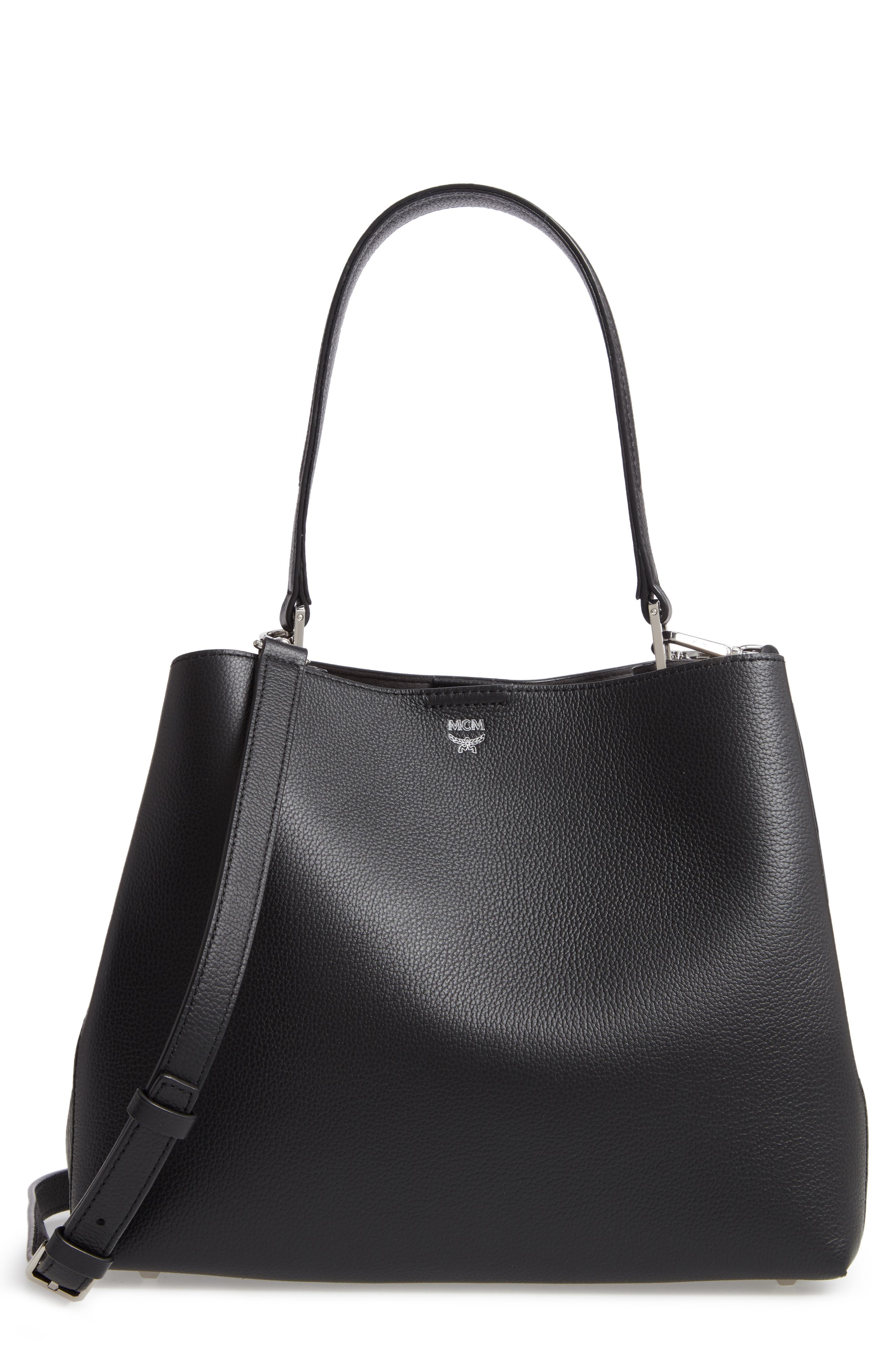 MCM Sarah Leather & Visetos Canvas Hobo, Main, color, 