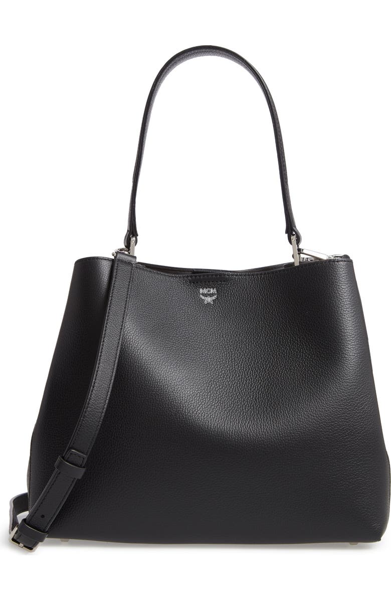 MCM Sarah Leather & Visetos Canvas Hobo, Main, color,