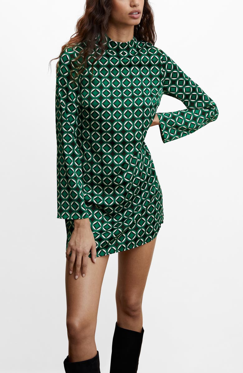 MANGO Geometric Long Sleeve Minidress, Alternate, color, 