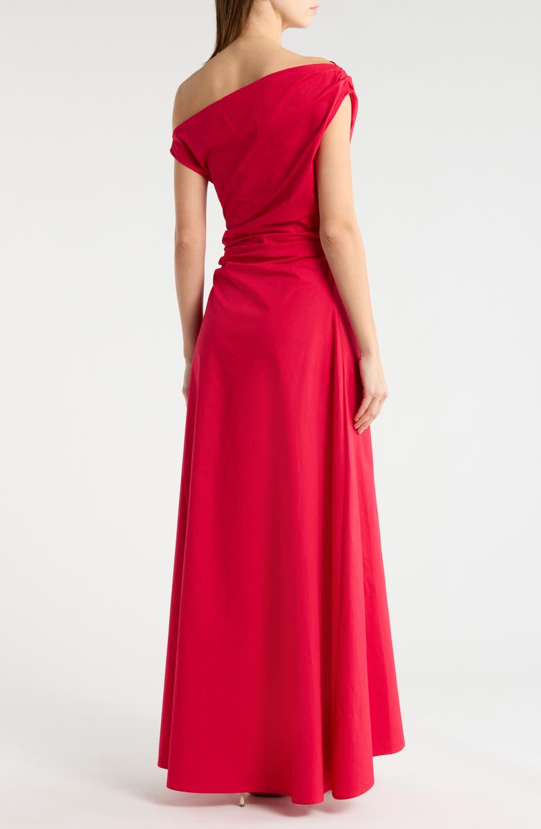 STAUD Phare One-Shoulder Stretch Cotton Maxi Dress, Alternate, color, Cherry