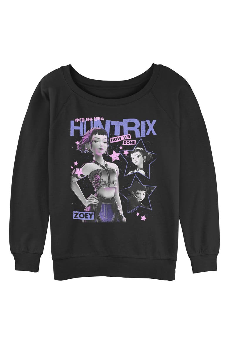 Junior's Pop Star Huntrix Zoey Long Sleeve Oversized Sweatshirt, Main, color, Black
