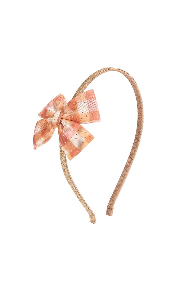 Cinnamon Plaid Tulle Bow Headband, Main, color, Orange