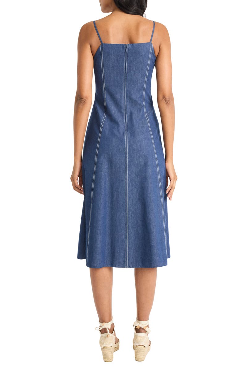 Maggy London Topstitch Sleeveless Chambray Midi Dress, Alternate, color, Denim
