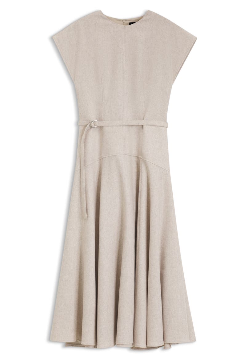 Dopala Fit and Flare Belted Wool Blend Midi Dress, Alternate, color, BISQUE MELANGE