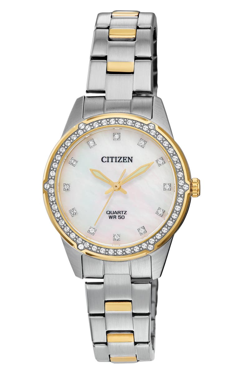 Citizen Two-Tone Mother of Pearl Dial Bracelet Watch, 30mm, Main, color,