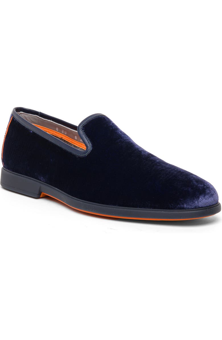 Santoni Smooth Smoking Slipper, Main, color, Blue