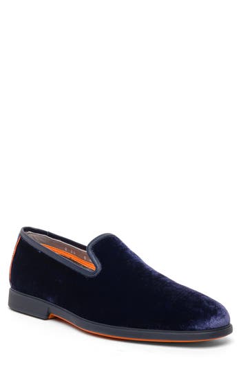 Santoni Smooth Smoking Slipper In Blue