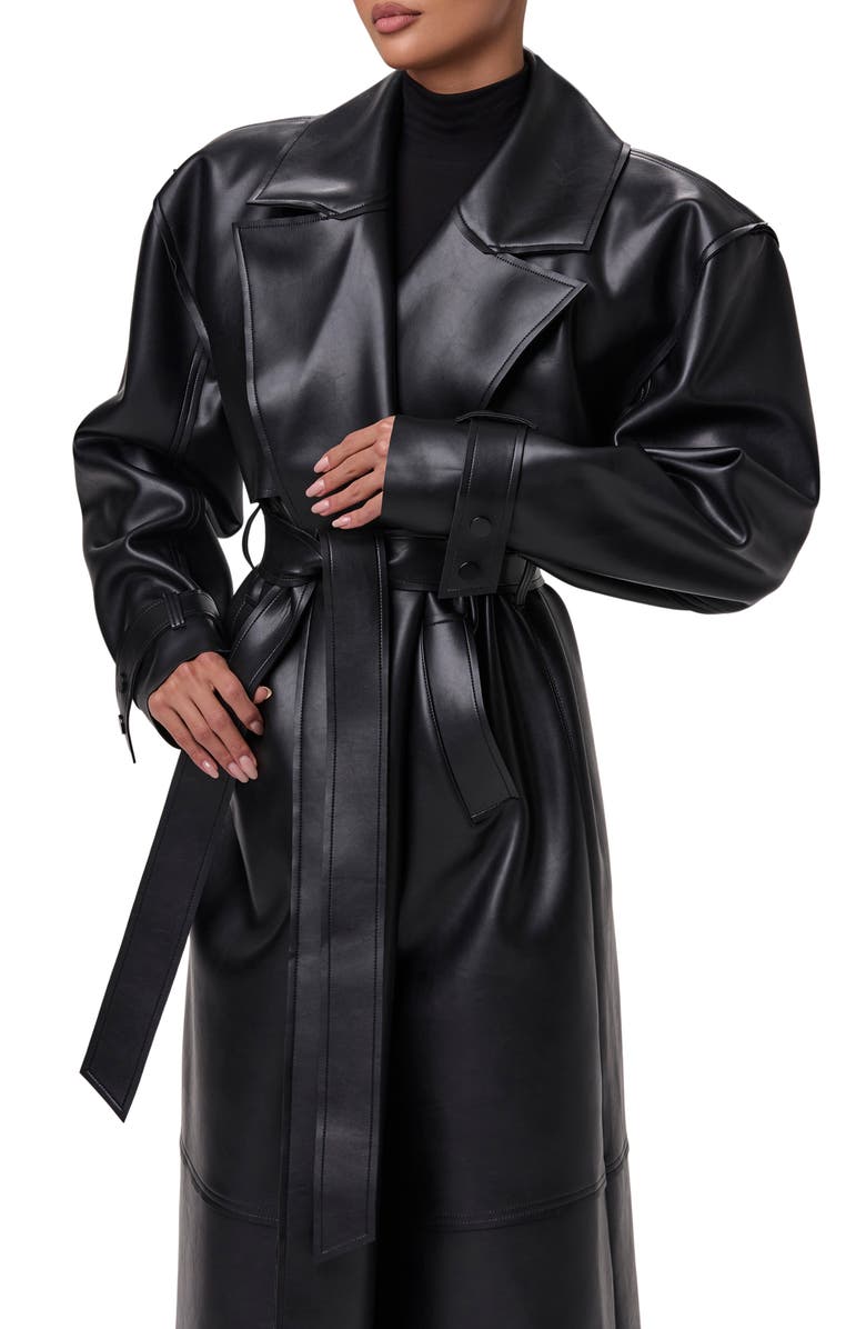 Naked Wardrobe Faux Leather Trench Coat, Alternate, color, Black
