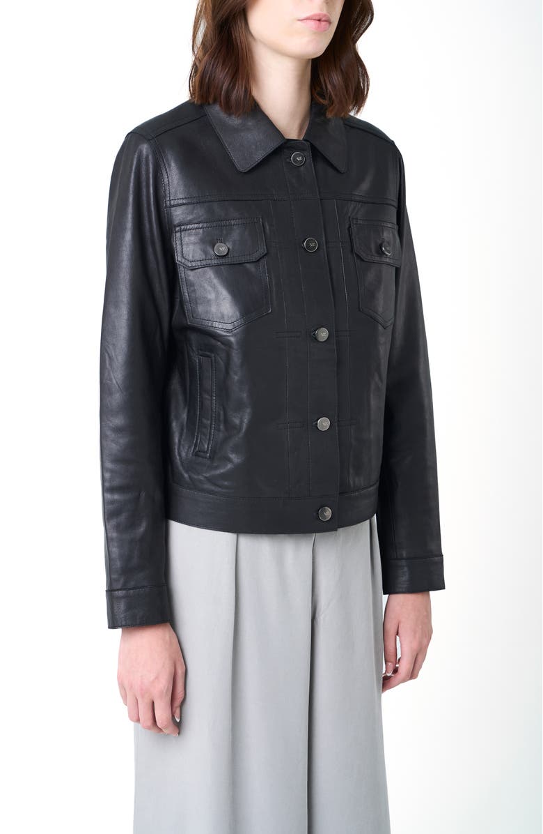 Velez Kalaha Leather Jacket Trucker Silhouette, Alternate, color, Black