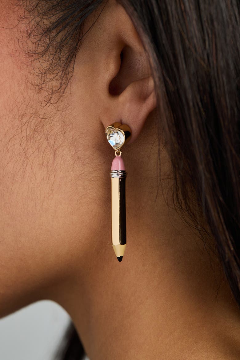 Pencil Heart Drop Earrings, Alternate, color, Two Tone