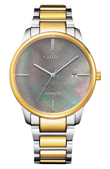 Citizen Eco-drive Mother-of-pearl Two-tone Bracelet Watch, 39.2mm X 9.5mm In Gold
