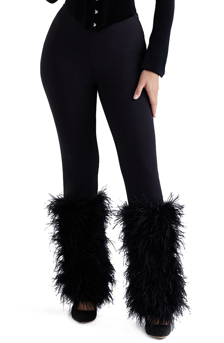 HOUSE OF CB Nicolette Feather Trim Pants, Main, color, Black