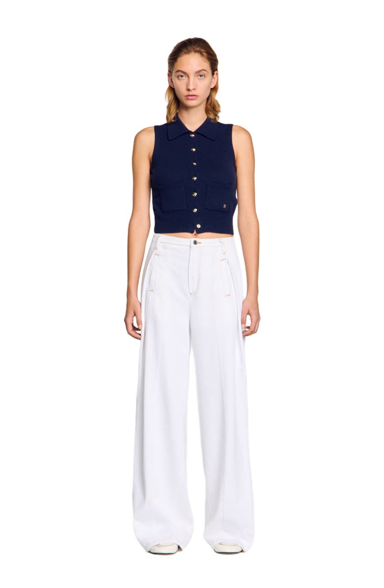 SANDRO Topstitched wide-leg jeans, Alternate, color, White