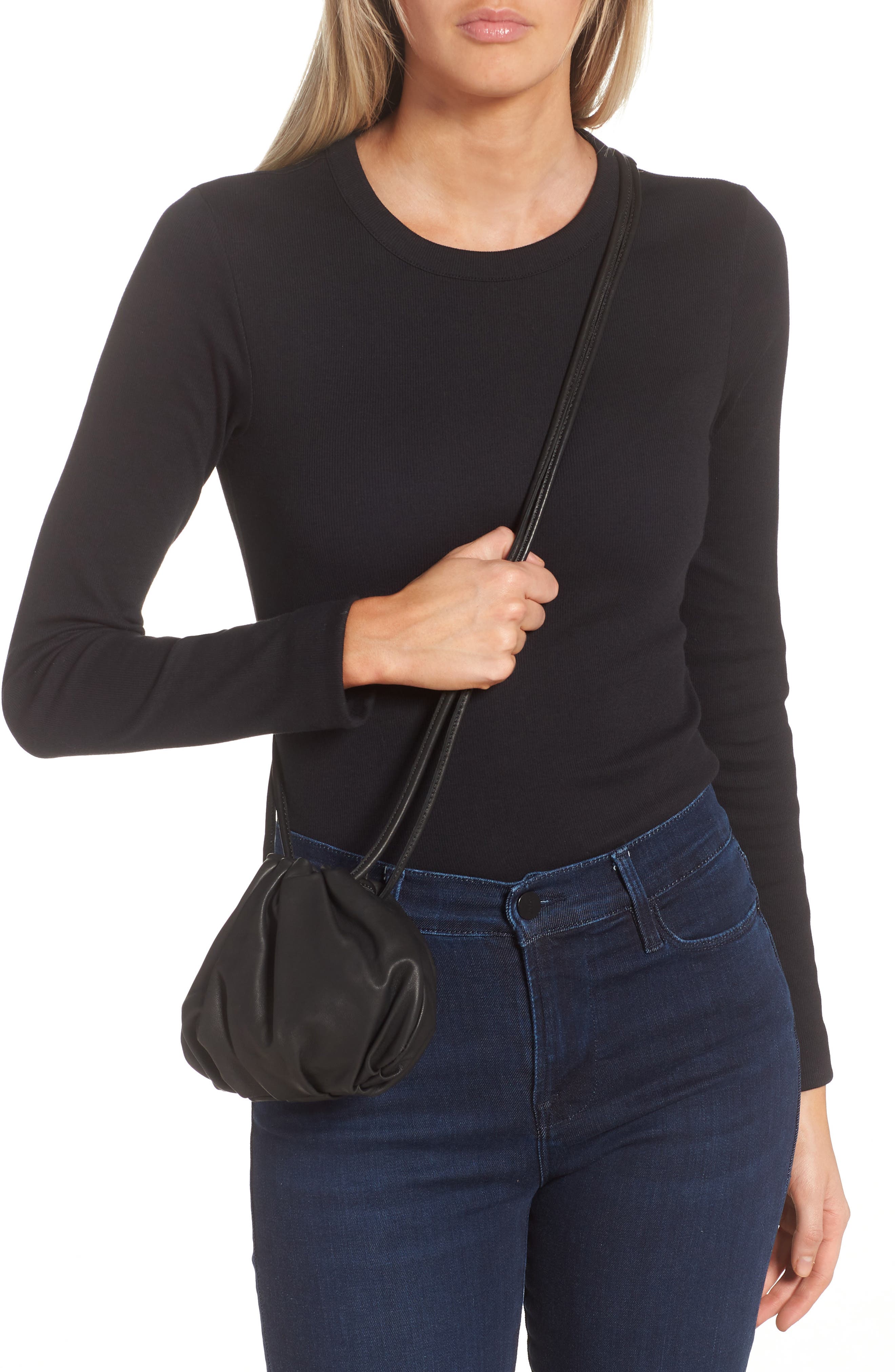 Topshop Leah Leather Drawstring Crossbody Bag, Alternate, color, 