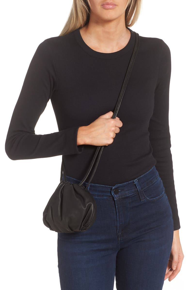 Topshop Leah Leather Drawstring Crossbody Bag, Alternate, color,