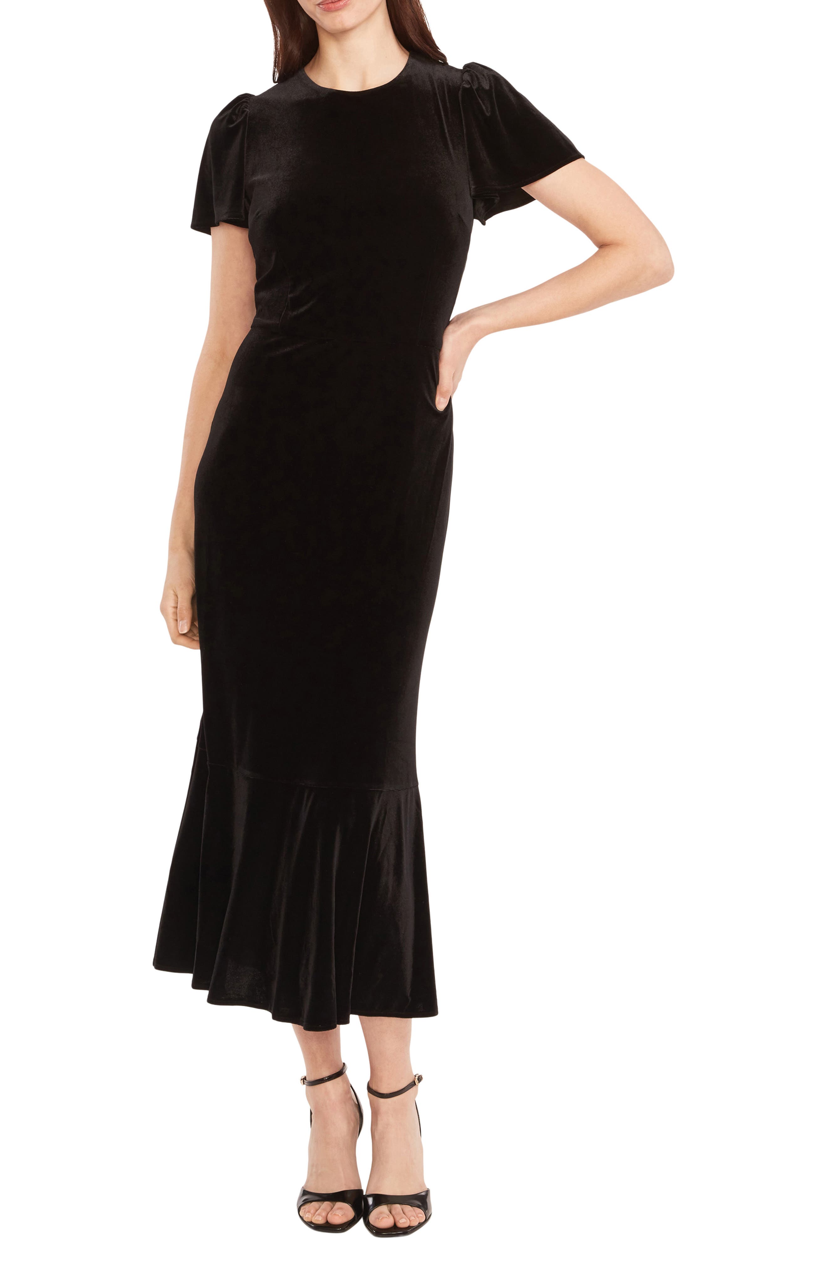 Maggy London Short Sleeve Velvet Midi Dress