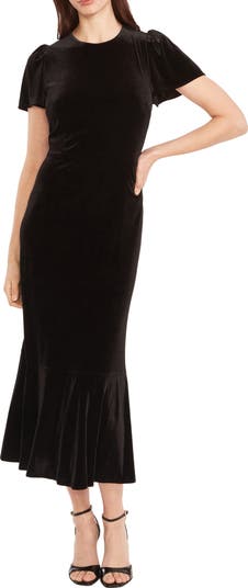 Short Sleeve Velvet Midi Dress