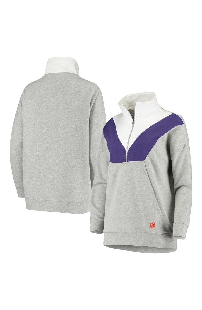 UG APPAREL Women's Heathered Gray Clemson Tigers Missy Colorblock Quarter-Zip Jacket, Main, color, 