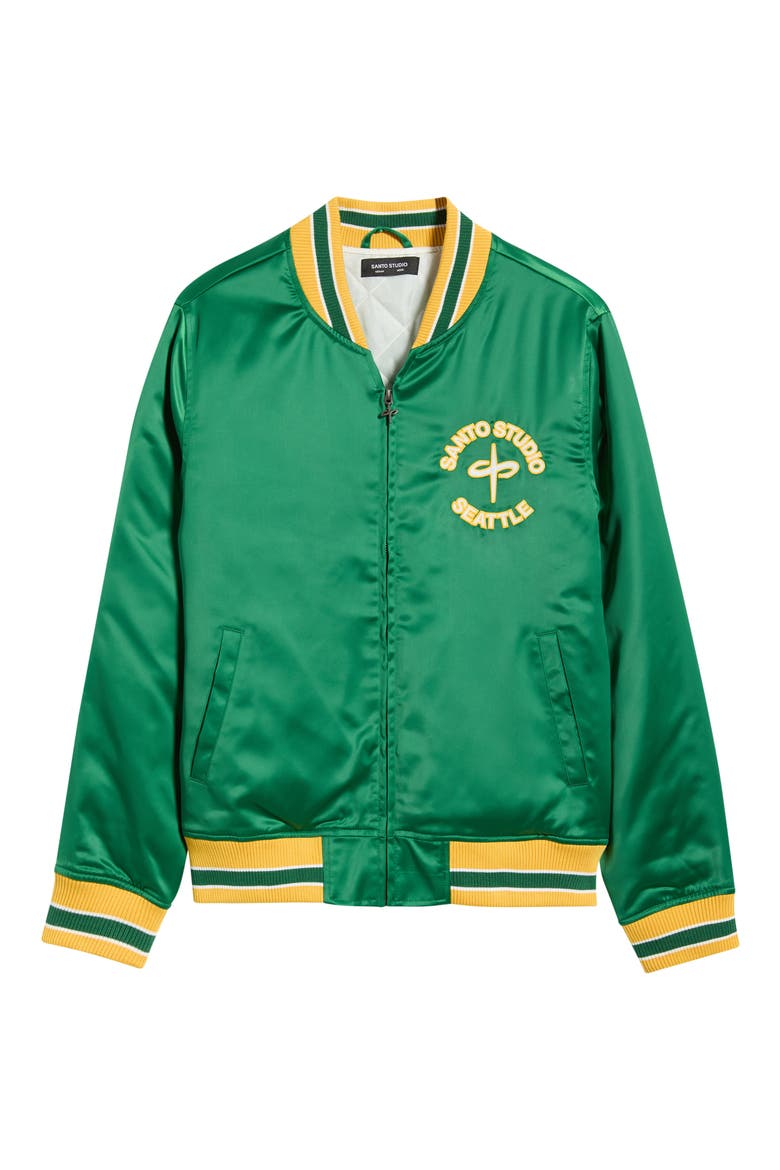 Seattle Satin Bomber Jacket, Alternate, color, GREEN