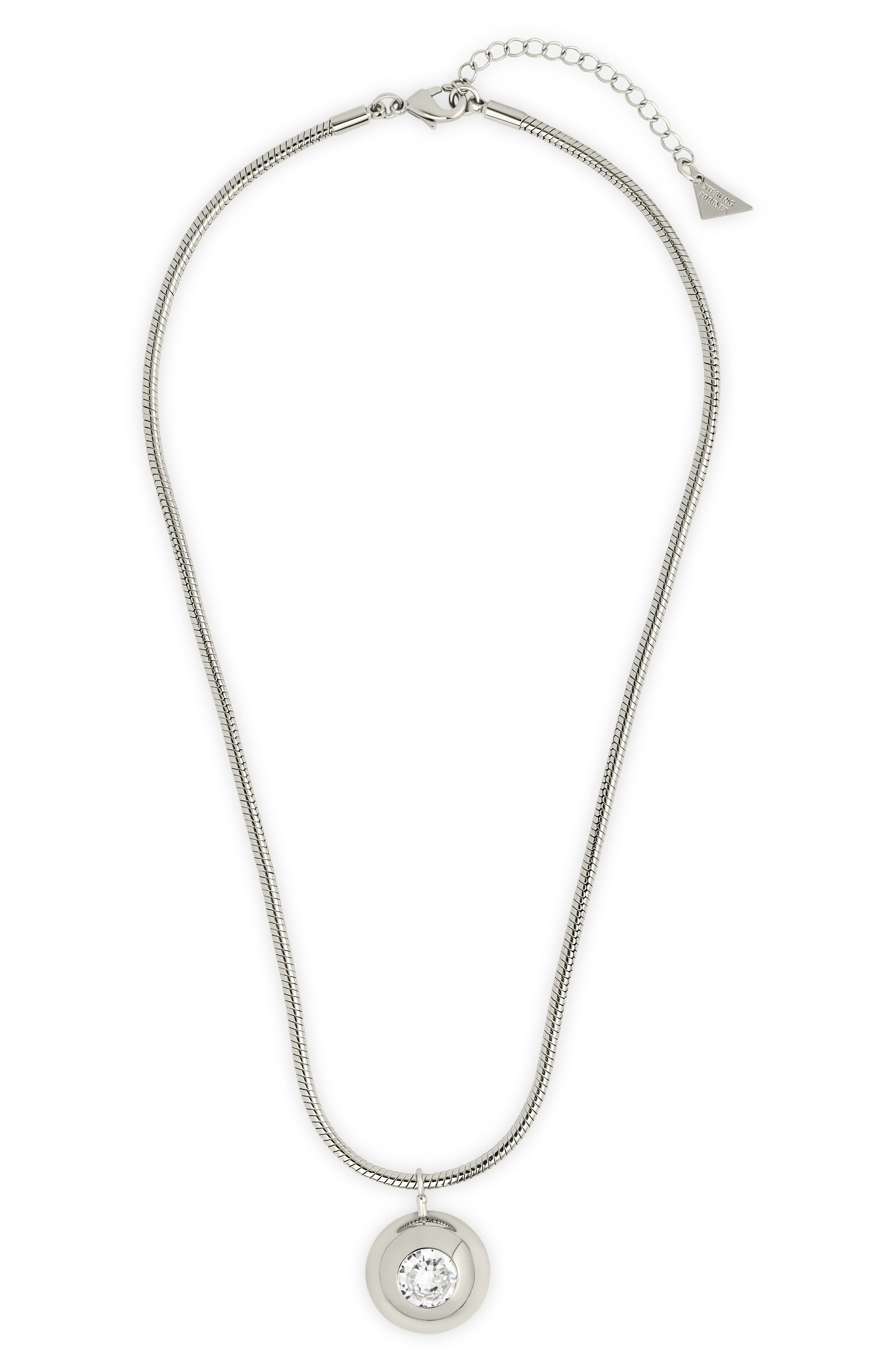 Sterling Forever Zora Cubic Zirconia Dome Pendant Necklace